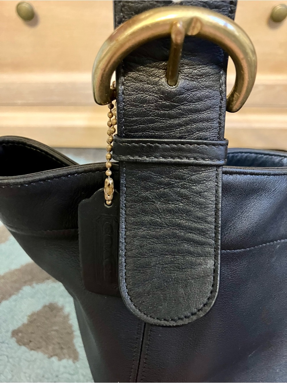 Coach Black Leather Large Shoulder Tote with Brass Hardware - Picture 6 of 10